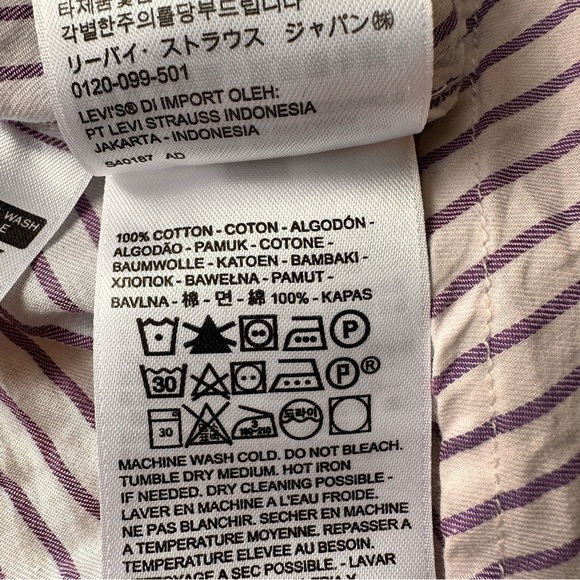 Levi's Womens Boyfriend Fit Purple Striped Long Sleeve ButtonUp Shirt 100 Cotton - Picture 6 of 7